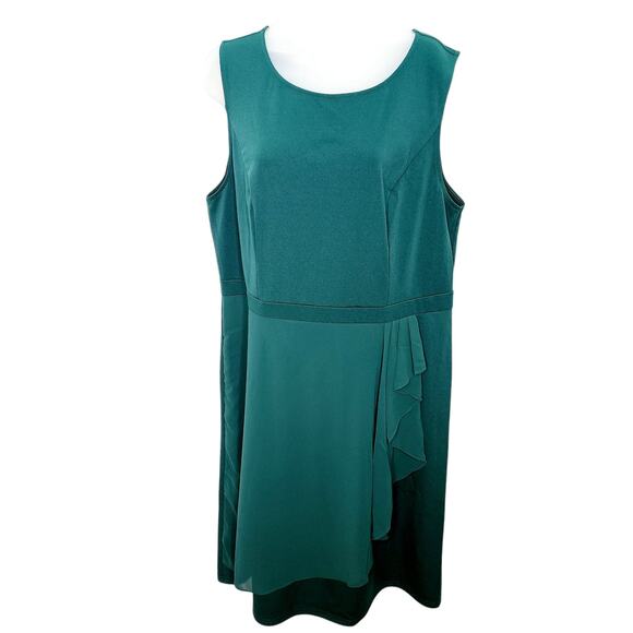 Hanna Nikole Women's  Green Sleeve Less Cocktail Dresses A-Line Ruffle 18W-New - Picture 1 of 12